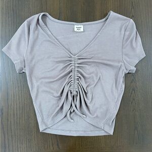 Sunday Best Dusty Mauve Ruched V-Neck Crop Top